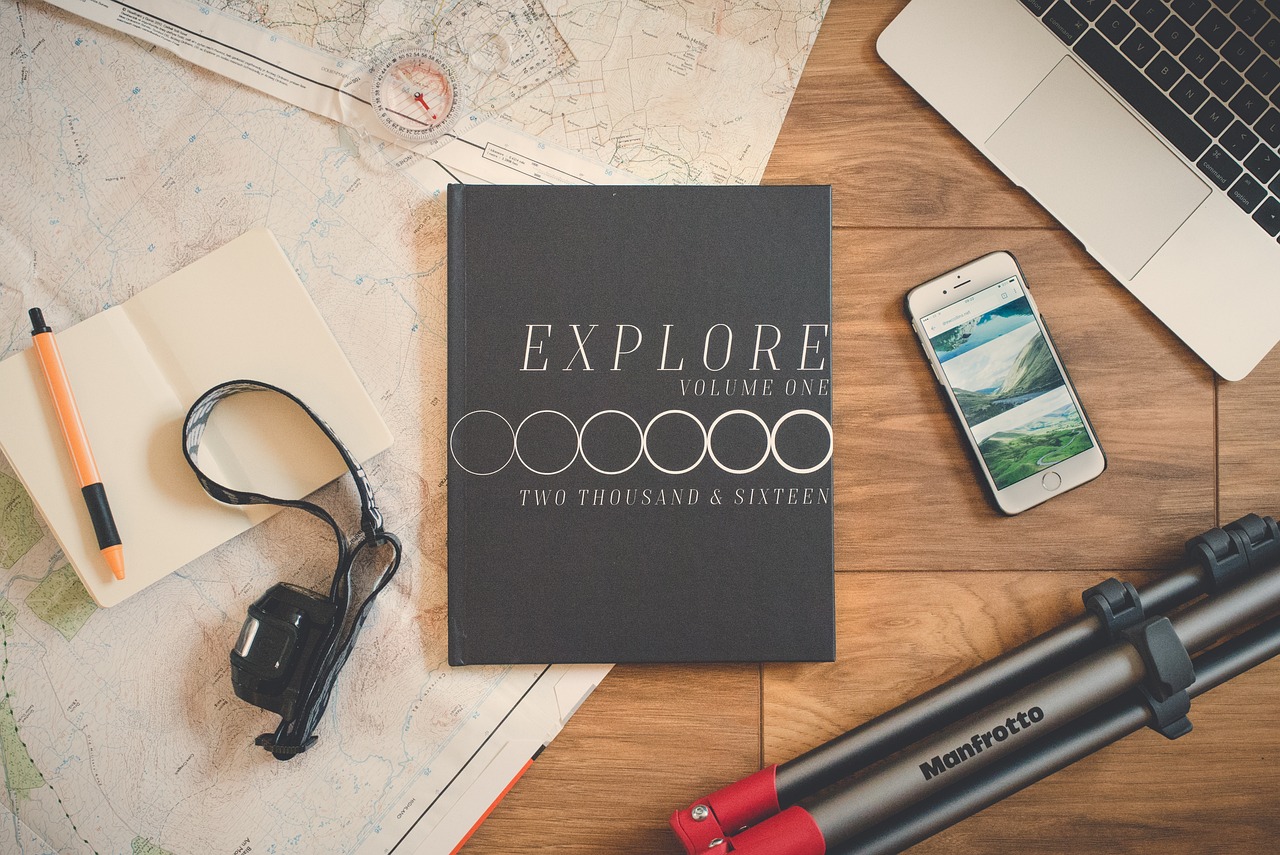 travel planning laptop map